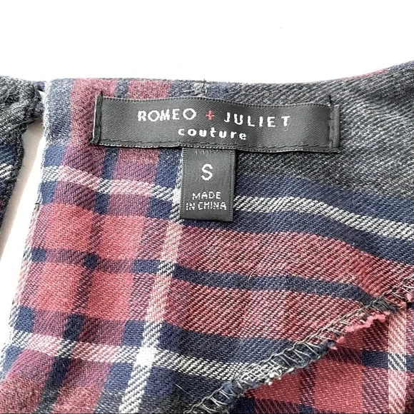 Plaid Ruffle Long Sleeve Cotton Blouse Sz Small Flannel Grunge Boho Ruffles - Picture 5 of 9